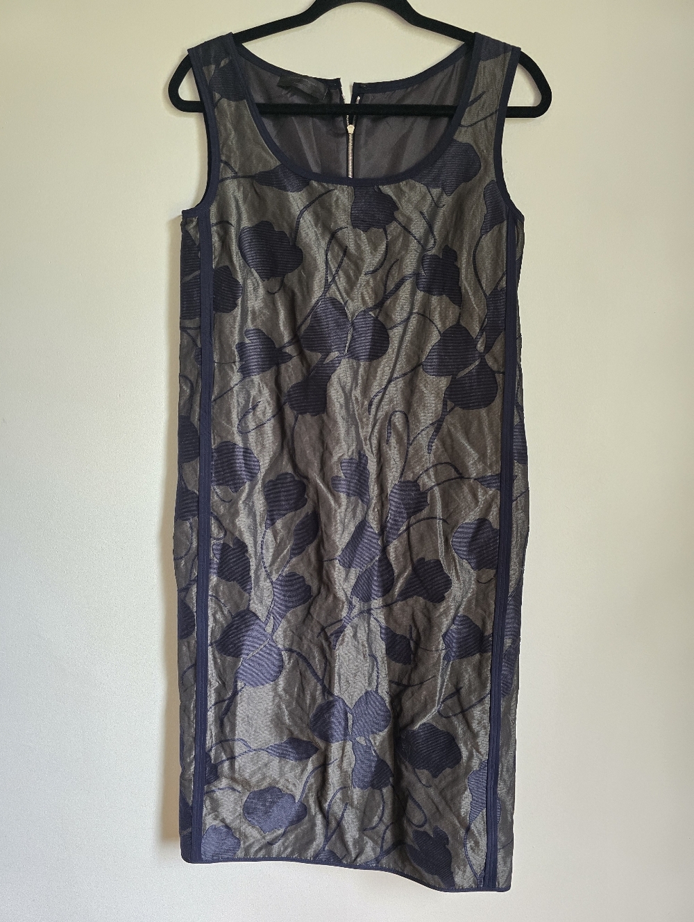 Narciso Rodriguez Silk Navy Blue Taupe Floral Pencil Dress
